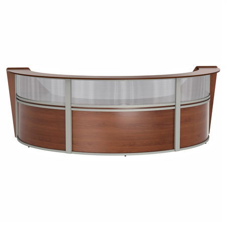 LINEA ITALIA Curved Reception Desk 3 Units, Clear Panel, 143”W x 71”D, Cherry ZUC317